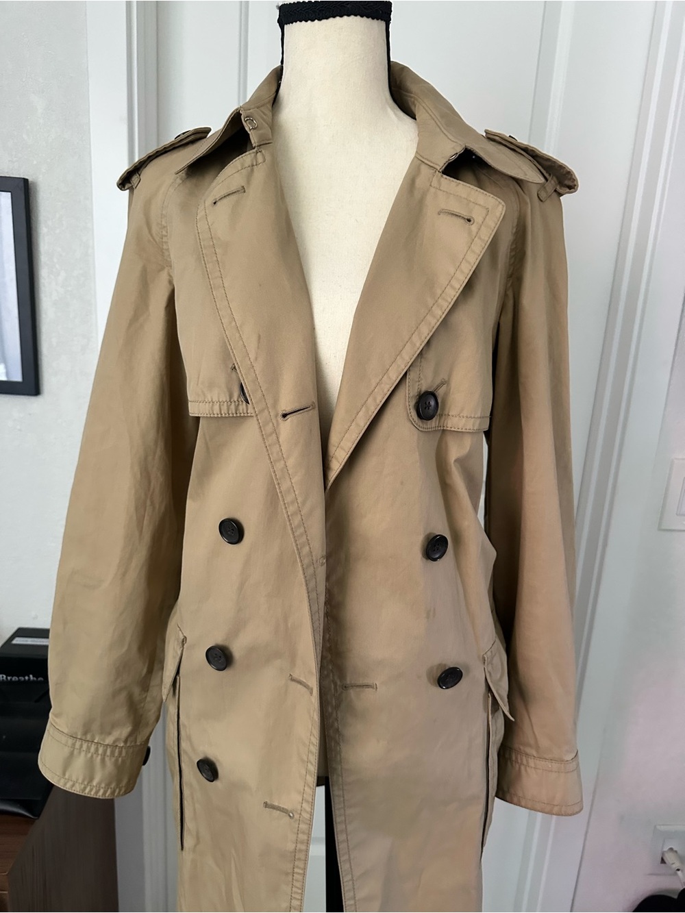 Coach Classic Tan Double-Breasted Trench Coat Sz S - Picture 2 of 5